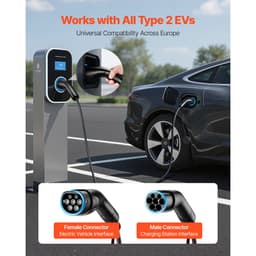 Prodlužovací kabel pro nabíječku elektromobilů, 32A 10 m, max. 22 kW, kompatibilní se všemi nabíječkami elektromobilů typu 2, 3fázový AC 480V 50Hz, IP65, odolný nabíjecí kabel do auta s přepravní taškou - miniatura 6