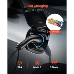 Prodlužovací kabel pro nabíječku elektromobilů, 32A 10 m, max. 22 kW, kompatibilní se všemi nabíječkami elektromobilů typu 2, 3fázový AC 480V 50Hz, IP65, odolný nabíjecí kabel do auta s přepravní taškou - miniatura 8