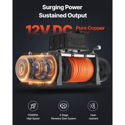 Elektrický naviják, nosnost 5400 kg, 12V DC naviják pro nákladní vozidla se syntetickým lanem Φ9,1 mm x 23 m, bezdrátové a kabelové dálkové ovládání, vodotěsný IP55 pro tažení terénního SUV, jeepu, přívěsu, lodi - miniatura 7
