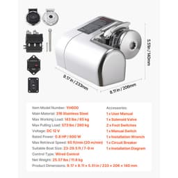 Horizontální rybářský naviják, 12V DC 600W, kotevní systém pro navijáky vhodný pro řetěz 6,35 mm nebo nylonové lano 14,3 a 15,9 mm, maximální tah 260 kg, konstrukce z nerezové oceli 316, pro lodě 7-9 m - miniatura 11