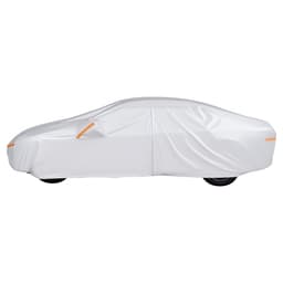 Autoplachta, Voděodolná autoplachta pro středně velké evropské sedany, Na míru padnoucí, za každého počasí, ochrana proti slunci, dešti, větru, prachu a sněhu, Celoplošná autoplachta se zipem na dveřích a bavlněnou podšívkou, Stříbrná - miniatura 3