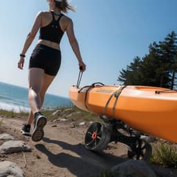 Kajakový vozík, nosnost 136,1 kg, skládací kajakový vozík s 25,4 cm plnými gumovými pneumatikami a 1 ráčnovým popruhem, vozík na paddleboardy pro přepravu kajaků, kánoí, paddleboardů, plovoucích podložek a lodí Jon Boats - miniatura 1
