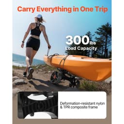Kajakový vozík, nosnost 136,1 kg, skládací kajakový vozík s 25,4 cm plnými gumovými pneumatikami a 1 ráčnovým popruhem, vozík na paddleboardy pro přepravu kajaků, kánoí, paddleboardů, plovoucích podložek a lodí Jon Boats - miniatura 6