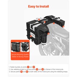 Brašna na motocykl, 56 l (28 l x 2), boční brašna na sedlo s velkou kapacitou, kompatibilní s většinou motocyklů, nepromokavá tkanina, úložný prostor pro outdoorové sporty a motocyklové zavazadla s odnímatelnou vnitřní taškou, černá - miniatura 8
