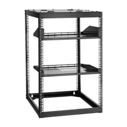 16U síťový rack s otevřeným rámem, hloubka 585 mm, nástěnný nebo stojící serverový rack, odolný 4sloupkový, s odvětrávanými policemi a montážním materiálem, pojme veškeré vaše síťové IT vybavení, AV vybavení. - miniatura 2