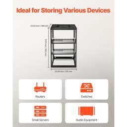 16U síťový rack s otevřeným rámem, hloubka 585 mm, nástěnný nebo stojící serverový rack, odolný 4sloupkový, s odvětrávanými policemi a montážním materiálem, pojme veškeré vaše síťové IT vybavení, AV vybavení. - miniatura 8