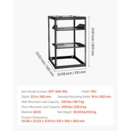 16U síťový rack s otevřeným rámem, hloubka 585 mm, nástěnný nebo stojící serverový rack, odolný 4sloupkový, s odvětrávanými policemi a montážním materiálem, pojme veškeré vaše síťové IT vybavení, AV vybavení. - miniatura 11