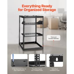 16U síťový rack s otevřeným rámem, hloubka 585 mm, nástěnný nebo stojící serverový rack, odolný 4sloupkový, s odvětrávanými policemi a montážním materiálem, pojme veškeré vaše síťové IT vybavení, AV vybavení. - miniatura 9