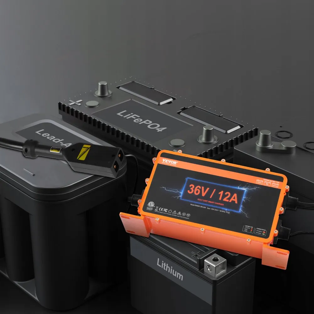 36V nabíječka baterií pro golfové vozíky, 12AMP, inteligentní nabíječka baterií se zástrčkou ve tvaru D, kompatibilní s olověnými bateriemi AGM/GEL/EFB MF NMC LiFePO4 pro EZGO TXT, vodotěsnost IP67, certifikace ETL