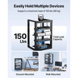 Nástěnný serverový rack 15U, maximální nosnost 68,04 kg, síťový rack s otevřeným rámem a otočnými dveřmi o 180 stupňů, uhlíková ocel, ideální pro IT síťová zařízení a AV zařízení, počítačový server, černý - miniatura 7