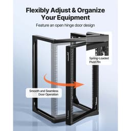 Nástěnný serverový rack 15U, maximální nosnost 68,04 kg, síťový rack s otevřeným rámem a otočnými dveřmi o 180 stupňů, uhlíková ocel, ideální pro IT síťová zařízení a AV zařízení, počítačový server, černý - miniatura 6