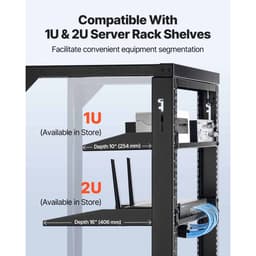 Nástěnný serverový rack 15U, maximální nosnost 68,04 kg, síťový rack s otevřeným rámem a otočnými dveřmi o 180 stupňů, uhlíková ocel, ideální pro IT síťová zařízení a AV zařízení, počítačový server, černý - miniatura 10