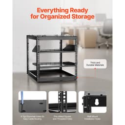 10U síťový rack s otevřeným rámem, hloubka 585 mm, nástěnný nebo stojící serverový rack, odolný 4sloupkový, s odvětrávanými policemi a montážním materiálem, pojme veškeré vaše síťové IT vybavení, AV vybavení. - miniatura 9