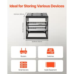 10U síťový rack s otevřeným rámem, hloubka 585 mm, nástěnný nebo stojící serverový rack, odolný 4sloupkový, s odvětrávanými policemi a montážním materiálem, pojme veškeré vaše síťové IT vybavení, AV vybavení. - miniatura 8