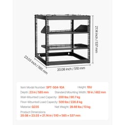 10U síťový rack s otevřeným rámem, hloubka 585 mm, nástěnný nebo stojící serverový rack, odolný 4sloupkový, s odvětrávanými policemi a montážním materiálem, pojme veškeré vaše síťové IT vybavení, AV vybavení. - miniatura 11