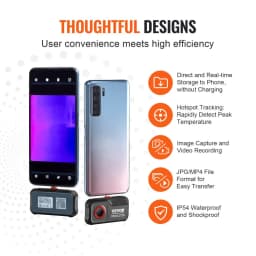 Termokamera pro Android, IR rozlišení 256 x 192 s vizuální kamerou, obnovovací frekvence 25 Hz, termokamera pro chytrý telefon/tablet, teplotní rozsah -4-1022 °F, IP54 - miniatura 10