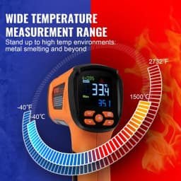 Infračervený teploměr, -40~2732°F, duální laserová teplotní pistole, bezkontaktní, ruční infračervená tepelná pistole s nastavitelnou emisivitou pro tavení kovů/vaření/pečení na pizzu/motor (není určeno pro lidi) - miniatura 7