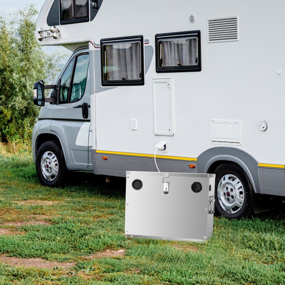 Krabice na baterie, skupina 24/31, krabička na baterie pro trollingové motory, pouzdro na lodní baterie se zámkem, rukojeťmi a gumovými průchodkami pro kabelové otvory, pouzdro z nerezové oceli, vhodné pro auta, lodě a trollingové motory