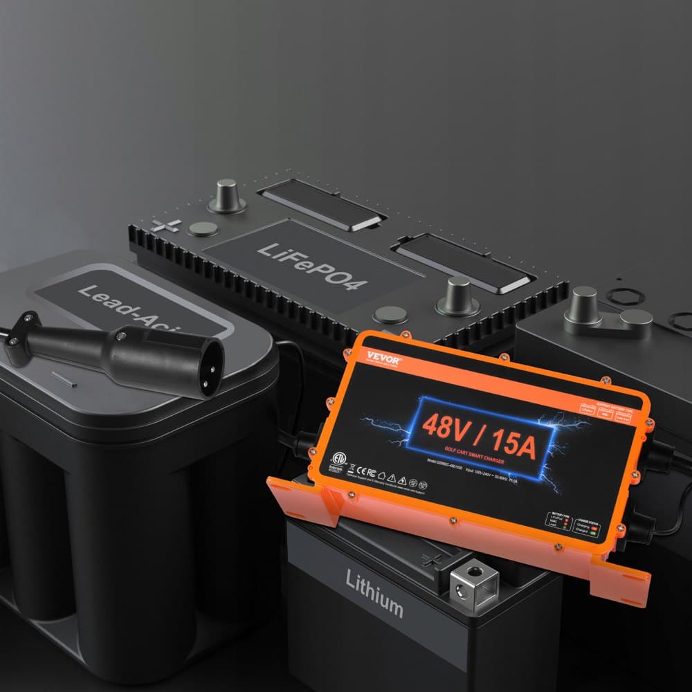 Nabíječka baterií pro golfový vozík 48 V, 15 AMP, inteligentní nabíječka baterií s 3kolíkovou kulatou zástrčkou, kompatibilní s olověnými AGM/GEL/EFB MF zaplavenými NMC LiFePO4 bateriemi pro klubové vozíky, certifikace IP67 ETL