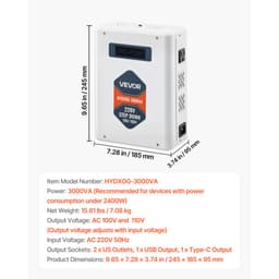 Snižující měnič napětí, 3000VA, Vysoce výkonný měnič napětí, transformátor 220V na 110V, se 2 americkými zásuvkami, USB výstup, LCD displej, teplotní ochrana, pro spotřebiče 110V - miniatura 1