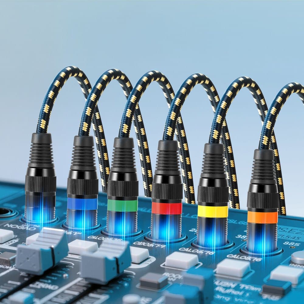 XLR kabel 7,62 m, balení 6 kusů, stíněné, vyvážené DMX mikrofonní kabely (samec-samice), pozlacené 3pinové XLR mikrofonní a reproduktorové kabely, pro pódiové osvětlení, mikrofony, zesilovače, mixéry, reproduktorové systémy