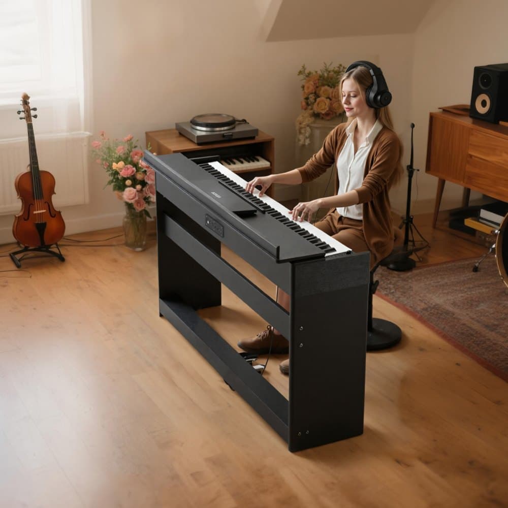 Vážené digitální piano, 88 kláves, plně vážené, elektrické klavírní klaviatury s nábytkovým stojanem, napájecí adaptér, trojitý pedál, 680 tónů, podpora bezdrátového připojení, se sluchátky, pro začátečníky