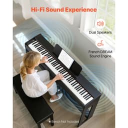 Vážené digitální piano, 88 kláves, plně vyvážené, elektrické klavírní klávesy s nábytkovým stojanem, napájecí adaptér, trojitý pedál, funkce nahrávání, 280 tónů, bezdrátové připojení, pro začátečníky, černé - miniatura 7