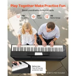 Vážené digitální piano, 88 kláves, plně vyvážené, elektrické klavírní klávesy s nábytkovým stojanem, napájecí adaptér, trojitý pedál, funkce nahrávání, 280 tónů, bezdrátové připojení, pro začátečníky, černé - miniatura 8