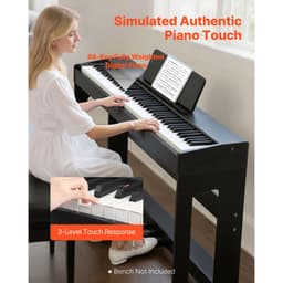Vážené digitální piano, 88 kláves, plně vyvážené, elektrické klavírní klávesy s nábytkovým stojanem, napájecí adaptér, trojitý pedál, funkce nahrávání, 280 tónů, bezdrátové připojení, pro začátečníky, černé - miniatura 6