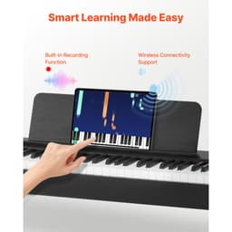Vážené digitální piano, 88 kláves, plně vyvážené, elektrické klavírní klávesy s nábytkovým stojanem, napájecí adaptér, trojitý pedál, funkce nahrávání, 280 tónů, bezdrátové připojení, pro začátečníky, černé - miniatura 9