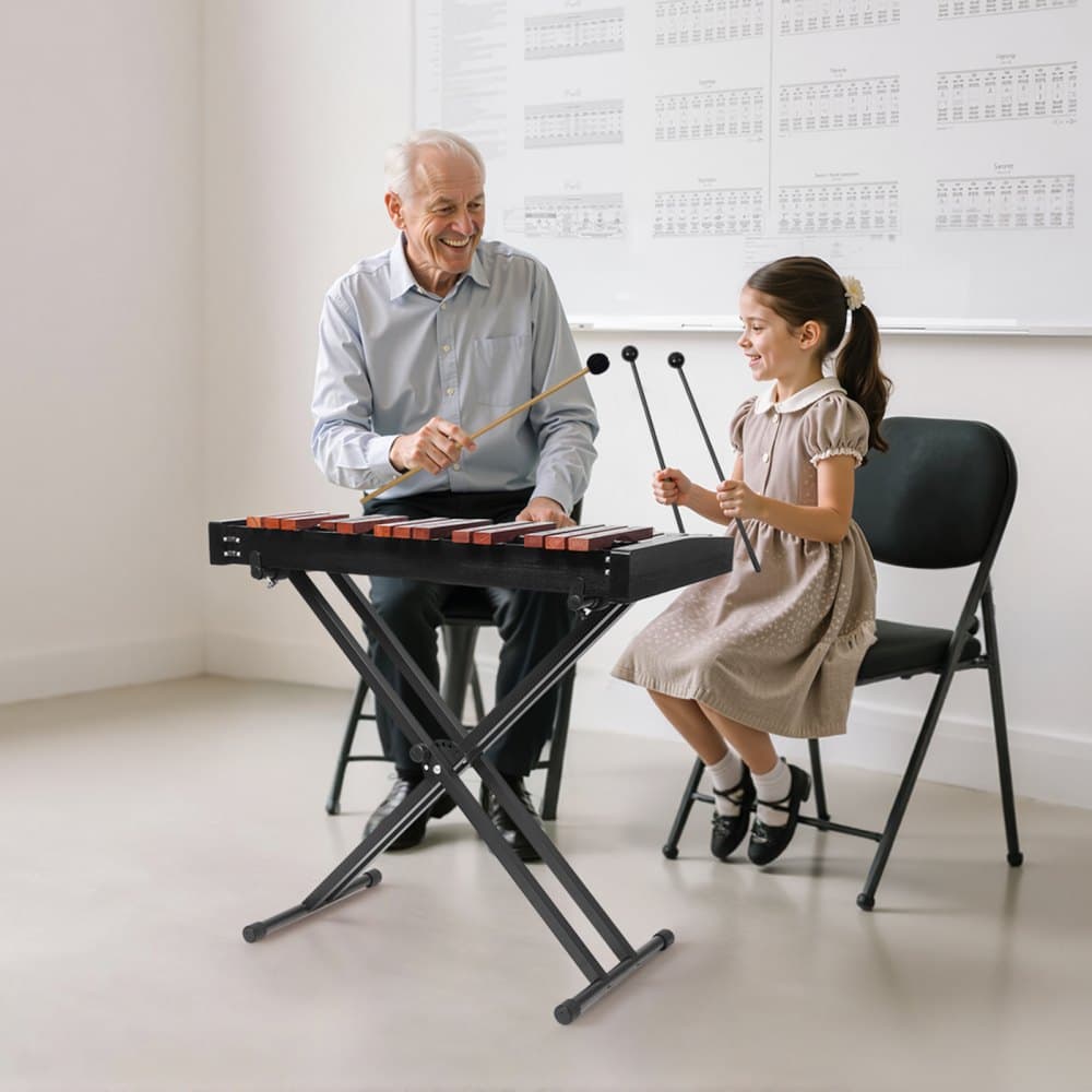 Xylofon zvonkohra, 32 not, dřevěný profesionální bicí nástroj xylofon, s výškově nastavitelným stojanem, 4 paličky, přepravní taška, sada hudebních nástrojů pro začátečníky pro dospělé a děti.