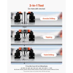 Magnetická vrtačka, 1400 W, průměr vrtání 50 mm, otáčky 0–850 ot./min, možnost změny směru otáčení, magnetická vrtačka s 11 vrtacími korunkami, elektrická vrtačka pro průmysl a domácí kutily - miniatura 6