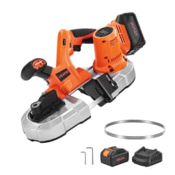Přenosná pásová pila 20 V, hloubka řezu 65 x 65 mm, AC 220 V, 360 W pásová pila s bezkartáčovým motorem, baterie 4,0 Ah, akumulátorová a kompaktní přenosná pásová pila, variabilní rychlost 0–192 m/min, pro řezání kovu a dřeva - miniatura 2