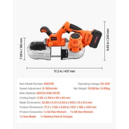 Přenosná pásová pila 20 V, hloubka řezu 65 x 65 mm, AC 220 V, 360 W pásová pila s bezkartáčovým motorem, baterie 4,0 Ah, akumulátorová a kompaktní přenosná pásová pila, variabilní rychlost 0–192 m/min, pro řezání kovu a dřeva - miniatura 11
