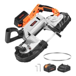 Přenosná pásová pila 20 V, hloubka řezu 127 mm x 115 mm, AC 220 V, 360 W pásová pila s bezkartáčovým motorem, baterie 4,0 Ah, akumulátorová a kompaktní přenosná pásová pila, variabilní rychlost 0–120 m/min, pro řezání kovu a dřeva - miniatura 2
