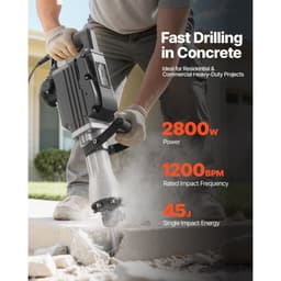 Demoliční sbíjecí kladivo, výkonné elektrické sbíjecí kladivo 2800 W, 1200 úderů za minutu, bourací kladivo na beton se 3 sekáči, rýčem na hliněnou hlínu, přepravním kufříkem, rukavicemi, na beton, zdi, cihly, dlaždice a základy - miniatura 6