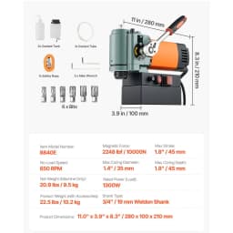 Nízkoprofilová magnetická vrtačka, 1300 W, průměr vrtání 35 mm, přenosná magnetická vrtačka s výkonem 10 000 N, otáčky 650 ot./min, s Weldonovou stopkou, pro kovové povrchy, průmysl a domácí úpravy - miniatura 11