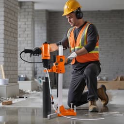 Diamantová jádrová vrtačka, průměr vrtání 200 mm, ruční a stojanová vrtačka 2 v 1 pro suché i mokré vrtání do betonu se 4 bity, 1000/2250 ot./min., 2 rychlosti, pro beton, cihly, kámen, 1500 W - miniatura 1
