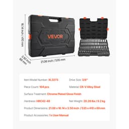 Sada nástrčných klíčů, 104 kusů, sada nástrčných klíčů 9,5 mm, metrická velikost od 6 do 24 mm, hluboké a standardní, sada nářadí pro mechaniky s úložným pouzdrem, chromovaná legovaná ocel CR-V, pro opravy automobilů - miniatura 11