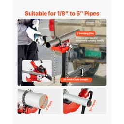 Řetězový svěrák pro vysoké zatížení, kapacita trubek 1/8" - 5", robustní řetězová a litinová základna 26", držák svěráku pro montáž na závěs s nastavitelnou výškou - vhodný pro uchycení 2 palce x 2 palce - miniatura 6