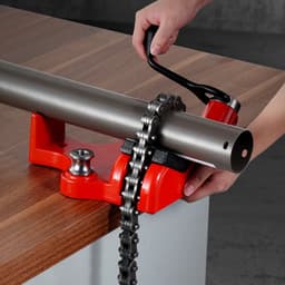 Řetězový svěrák na trubky pro vysoké zatížení, kapacita trubek 1/4" - 6", robustní řetěz a litinová základna 28", průmyslové upínání trubek pro instalatérské práce, opravy automobilů, kovoobrábění - miniatura 1