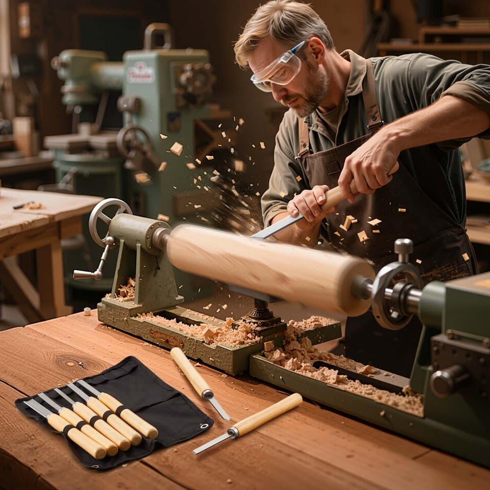 Sada soustružnických nástrojů na dřevo, 8dílná, sada soustružnických sekáčů s čepelí z uhlíkové oceli, 2 šikmé, 1 kopí, 1 dělící, 1 kulatý nos, 3 dláta, 1 oxfordská taška, pro začátečníky, hobbyisty, profesionály