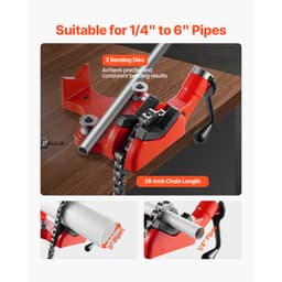 Řetězový svěrák na trubky pro vysoké zatížení, kapacita trubek 1/4" - 6", robustní řetěz a litinová základna 28", průmyslové upínání trubek pro instalatérské práce, opravy automobilů, kovoobrábění - miniatura 6