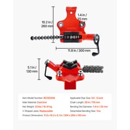 Řetězový svěrák na trubky pro vysoké zatížení, kapacita trubek 1/4" - 6", robustní řetěz a litinová základna 28", průmyslové upínání trubek pro instalatérské práce, opravy automobilů, kovoobrábění - miniatura 11