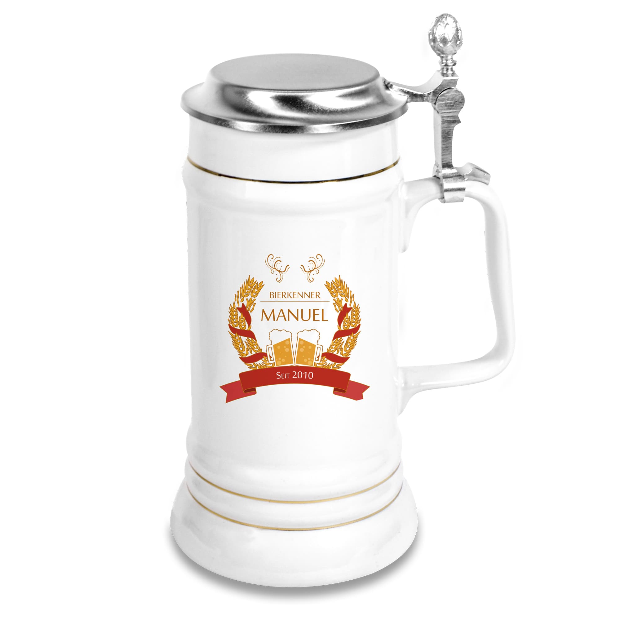 Pivní hrnek Upper Class 700 ml, barva bílá s víčkem, 6 ks/balení
