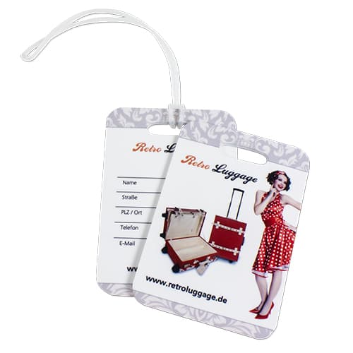 Visačka na zavazadla UNISUB, rozměr 70 x 100 mm, potisknutelná z obou stran, barva lesklá bílá, 50 ks/karton