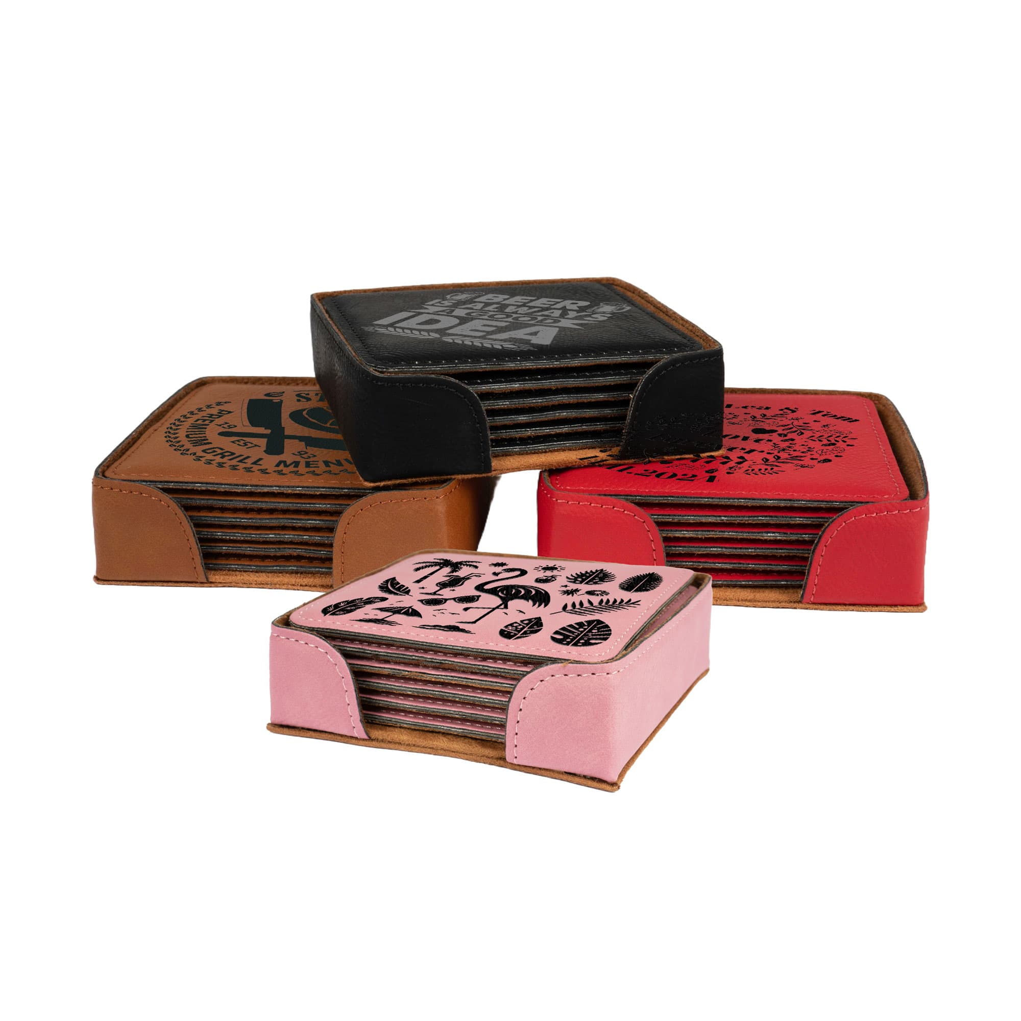 Sada laserových podložek z imitace kůže 100 x 100 mm Sada 6 kusů včetně držáku, různé barvy