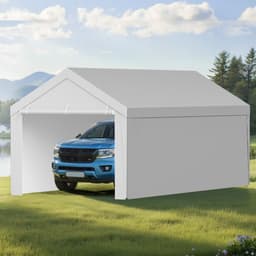 Náhradní stříška nad garážové stání, 3,6 x 6 m plachta s pitnou vodou a bočními stěnami, UV odolná a vodotěsná, odolná plachta na auto s kuličkovými vozíky, šedá, rám není součástí balení - miniatura 1