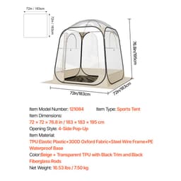 Sportovní stan, 1,83 x 1,83 m, průhledný bublinový stan pro 2–4 osoby, vodotěsný venkovní stan s podložkou a horním krytem, zahradní iglú, kopulovitý stan, kempingový přístřešek pro akce, rybaření, fandění - miniatura 11