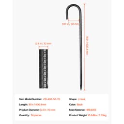 406,4 mm / 16 palců, balení 24 kusů armovacích tyčí, vysoce odolné pozinkované zemní kotvy s hákem J - miniatura 11